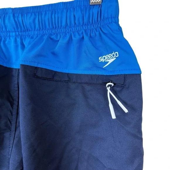 Speedo Mens Swim Trunks Dark Blue Bright Blue Color Block Drawstring Size Small - Picture 5 of 9